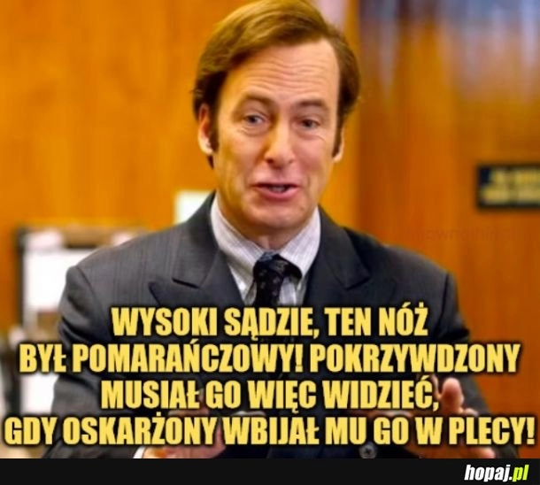 
    Powinien jeszcze zapłacić oskarżonemu za zniszczenie noża. 