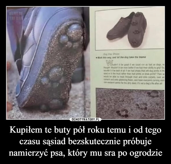 
    Kupiłem te buty pół roku temu i od tego czasu sąsiad bezskutecznie próbuje namierzyć psa, który mu sra po ogrodzie