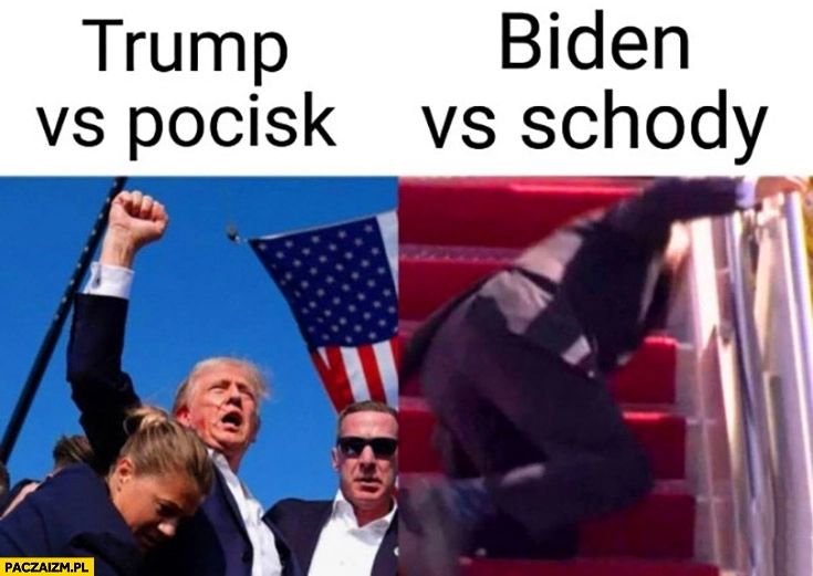 
    Trump vs pocisk Biden vs schody porównanie