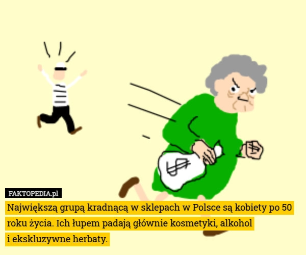 
    Największą grupą kradnącą w sklepach w Polsce są kobiety po 50 roku życia.