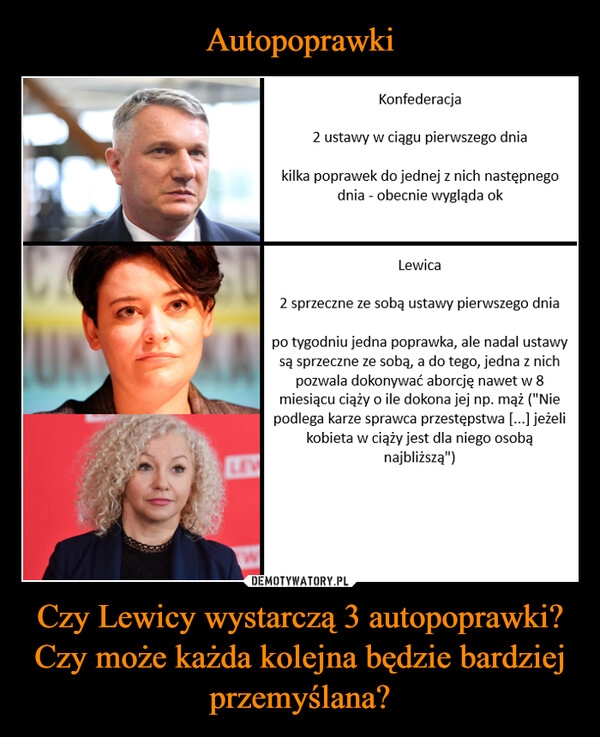 
    Autopoprawki Czy Lewicy wystarczą 3 autopoprawki? Czy może każda kolejna będzie bardziej przemyślana?