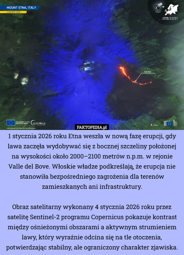 
    1 stycznia 2026 roku Etna weszła w nową fazę erupcji, gdy lawa zaczęła wydobywać...