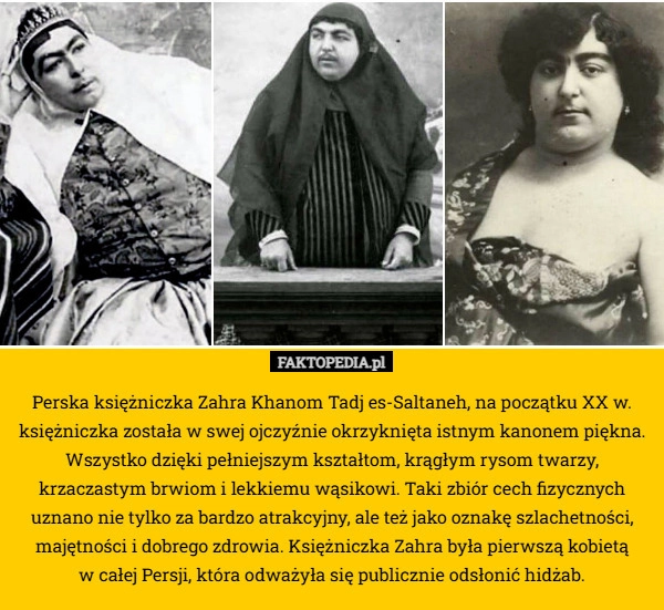 
    Perska księżniczka Zahra Khanom Tadj es-Saltaneh, na początku XX w. księżniczka