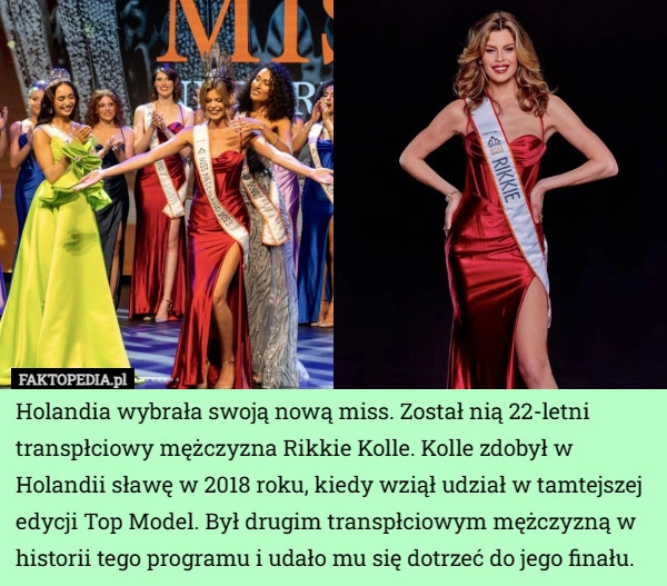 
    Holandia wybrała swoją nową miss. Został nią 22-letni transpłciowy mężczyzna...