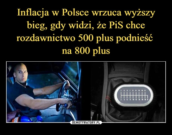 
    Inflacja w Polsce wrzuca wyższy bieg, gdy widzi, że PiS chce rozdawnictwo 500 plus podnieść 
na 800 plus