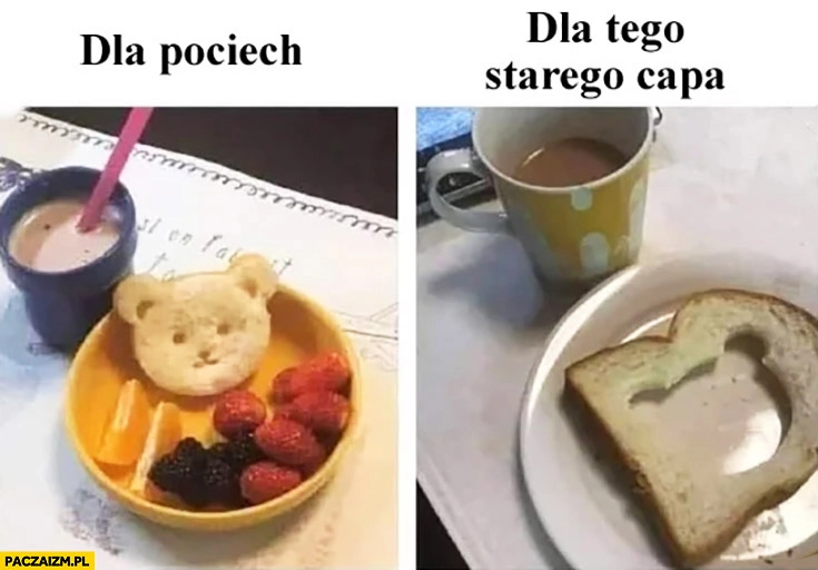 
    Śniadanie dla pociech vs śniadanie dla tego starego capa porównanie