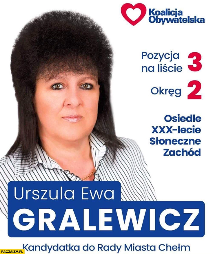 
    Urszula Gralewicz kandydatka do rady miasta Chełm koalicja obywatelska dziwna fryzura