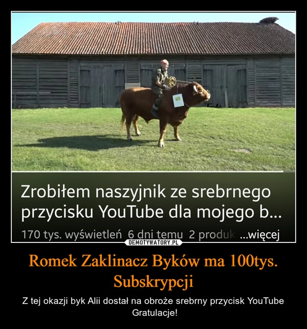 
    Romek Zaklinacz Byków ma 100tys. Subskrypcji