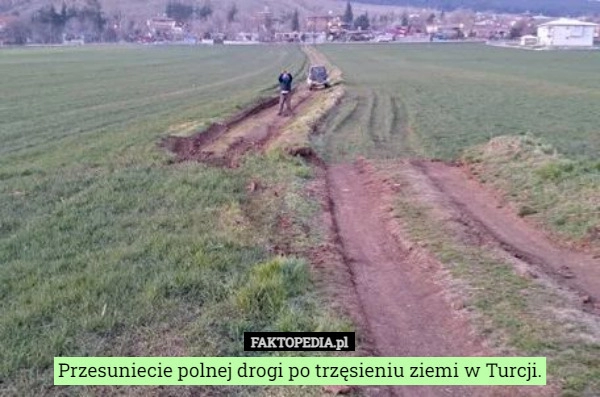 
    Przesuniecie polnej drogi po trzęsieniu ziemi w Turcji.