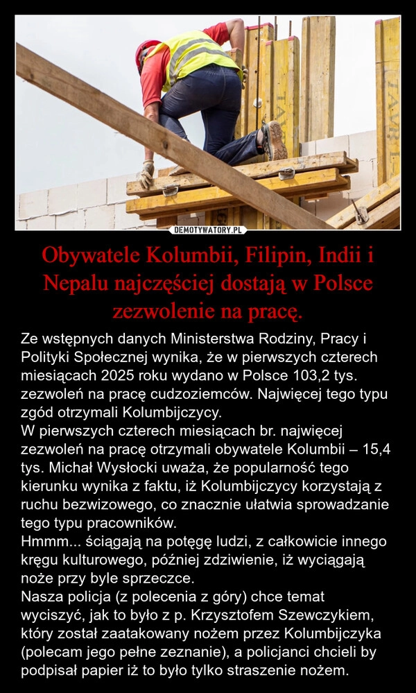 
    Obywatele Kolumbii, Filipin, Indii i Nepalu najczęściej dostają w Polsce zezwolenie na pracę.