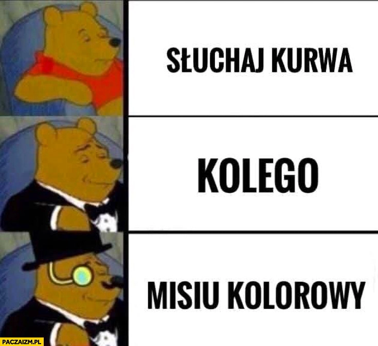 
    Słuchaj kurna kolego misiu kolorowy Kubuś Puchatek