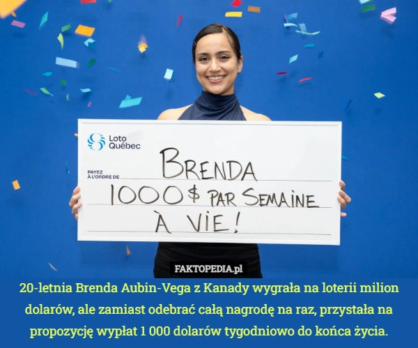 20-letnia Brenda Aubin-Vega z Kanady wygrała na loterii milion dolarów,