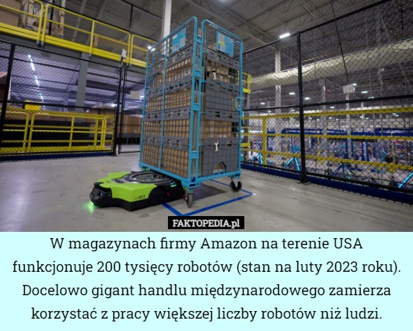 
    W magazynach firmy Amazon na terenie USA funkcjonuje 200 tysięcy robotów