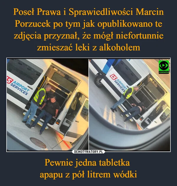 Poseł Prawa i Sprawiedliwości Marcin Porzucek po tym jak opublikowano te zdjęcia przyznał, że mógł niefortunnie zmieszać leki z alkoholem Pewnie jedna tabletka apapu z pół litrem wódki