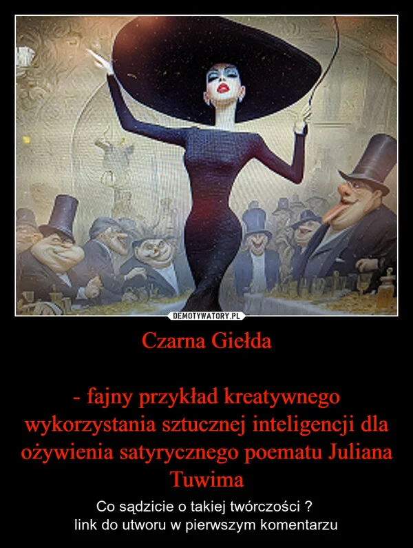 
    Czarna Giełda - fajny przykład kreatywnego wykorzystania sztucznej inteligencji dla ożywienia satyrycznego poematu Juliana Tuwima