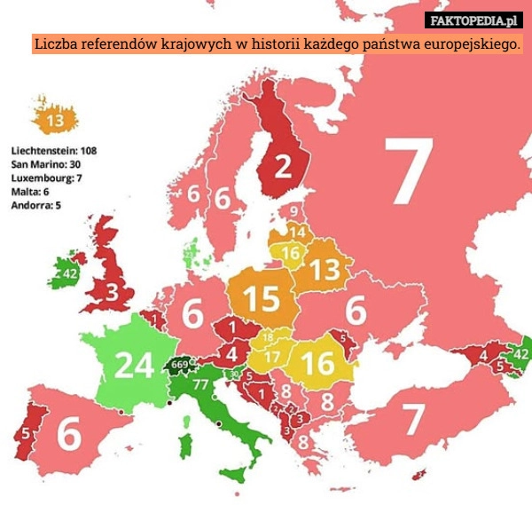 
    Liczba referendów krajowych w historii każdego państwa europejskiego.