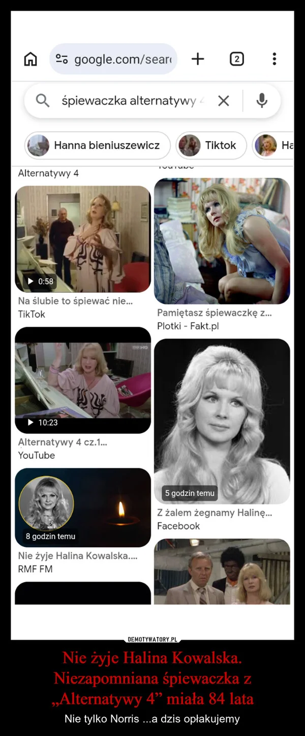 
    Nie żyje Halina Kowalska. Niezapomniana śpiewaczka z „Alternatywy 4” miała 84 lata