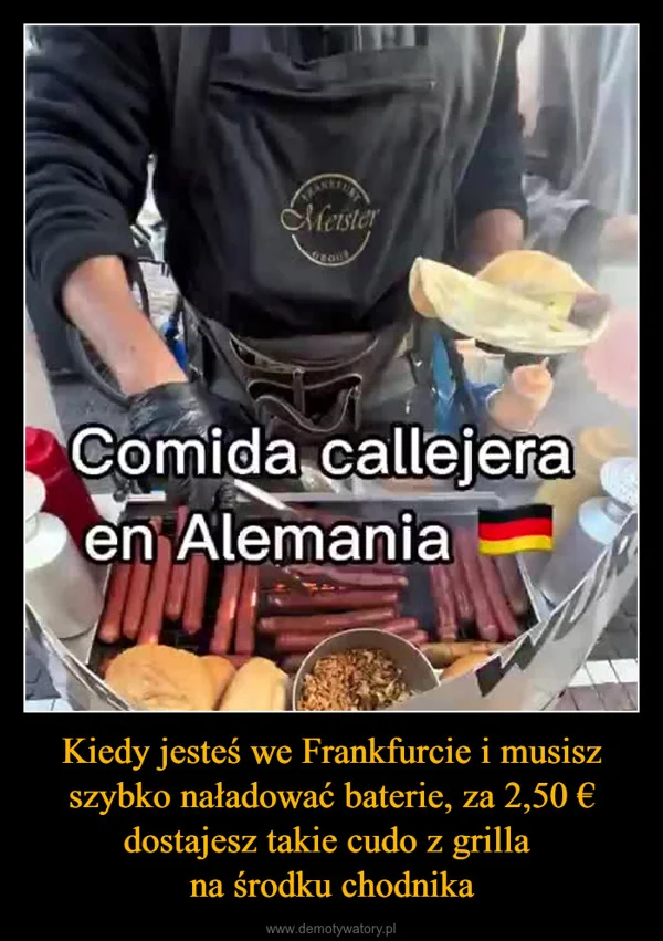 
    Kiedy jesteś we Frankfurcie i musisz szybko naładować baterie, za 2,50 € dostajesz takie cudo z grilla na środku chodnika