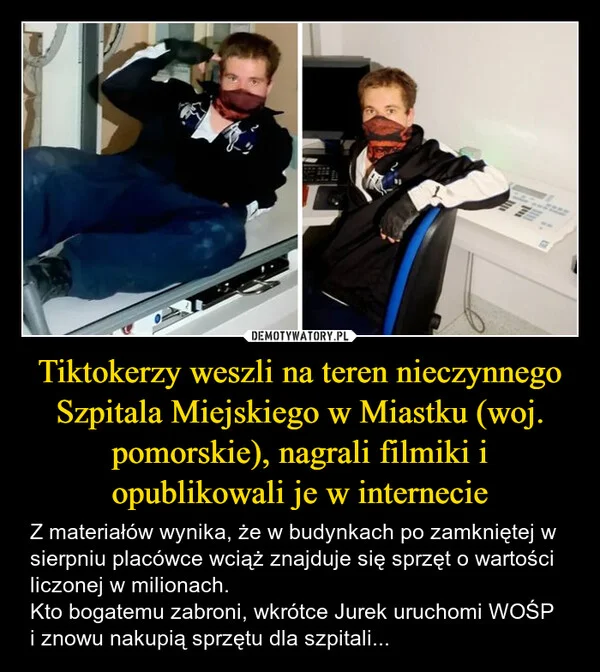 
    Tiktokerzy weszli na teren nieczynnego Szpitala Miejskiego w Miastku (woj. pomorskie), nagrali filmiki i opublikowali je w internecie