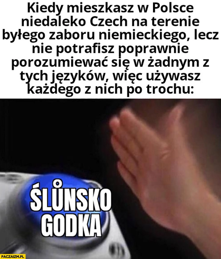 
    Kiedy mieszkasz niedaleko Czech na terenie zaboru niemieckiego i nie potrafisz się porozumiewać w żadnym z tych jeżyków przycisk gwara śląska