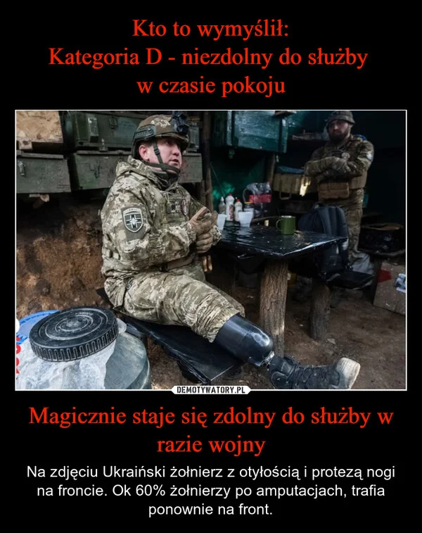 
    Kto to wymyślił: Kategoria D - niezdolny do służby w czasie pokoju Magicznie staje się zdolny do służby w razie wojny