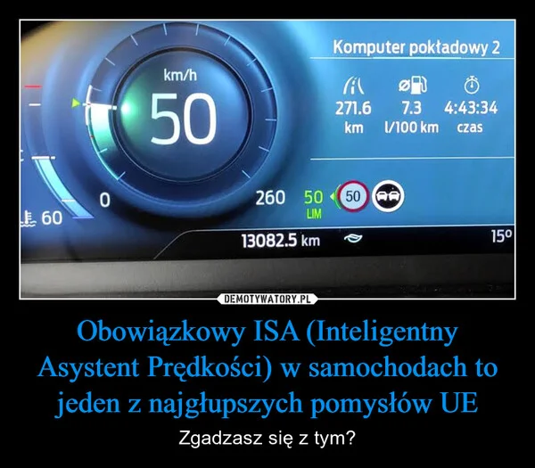 
    Obowiązkowy ISA (Inteligentny Asystent Prędkości) w samochodach to jeden z najgłupszych pomysłów UE