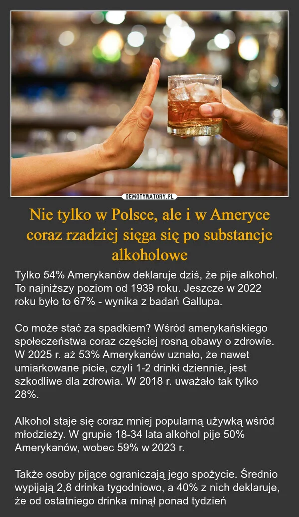 Nie tylko w Polsce, ale i w Ameryce coraz rzadziej sięga się po substancje alkoholowe