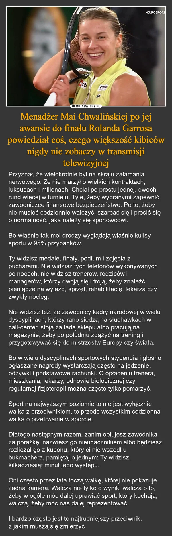 
    Menadżer Mai Chwalińskiej po jej awansie do finału Rolanda Garrosa powiedział coś, czego większość kibiców nigdy nie zobaczy w transmisji telewizyjnej