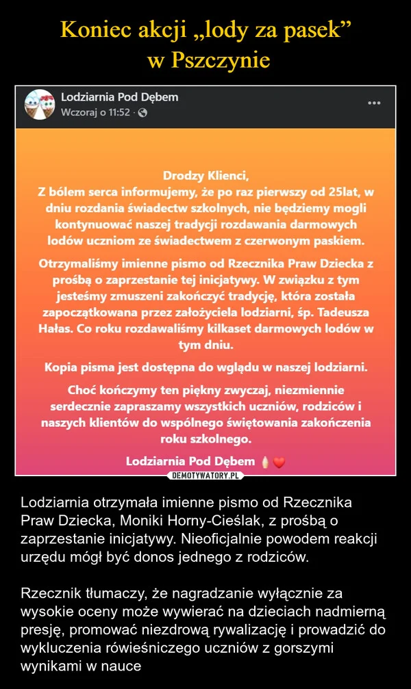 Koniec akcji „lody za pasek” w Pszczynie