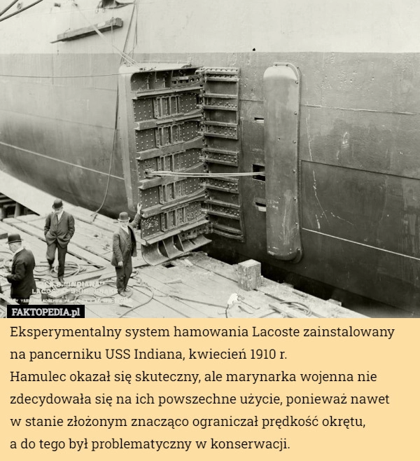 
    Eksperymentalny system hamowania Lacoste zainstalowany na pancerniku USS...