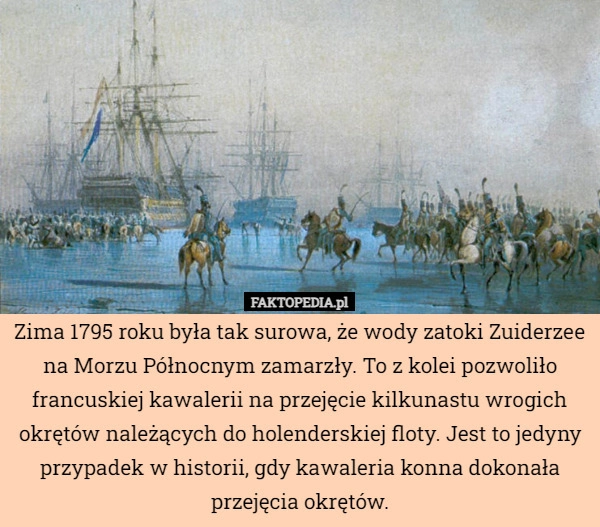 
    Zima 1795 roku była tak surowa, że wody zatoki Zuiderzee na Morzu Północnym