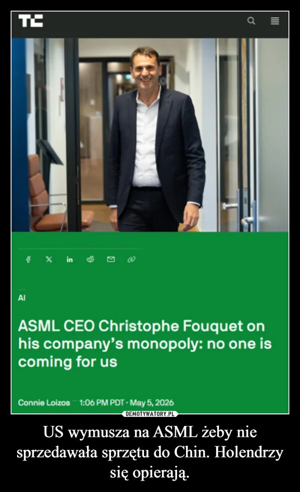 
    US wymusza na ASML żeby nie sprzedawała sprzętu do Chin. Holendrzy się opierają.