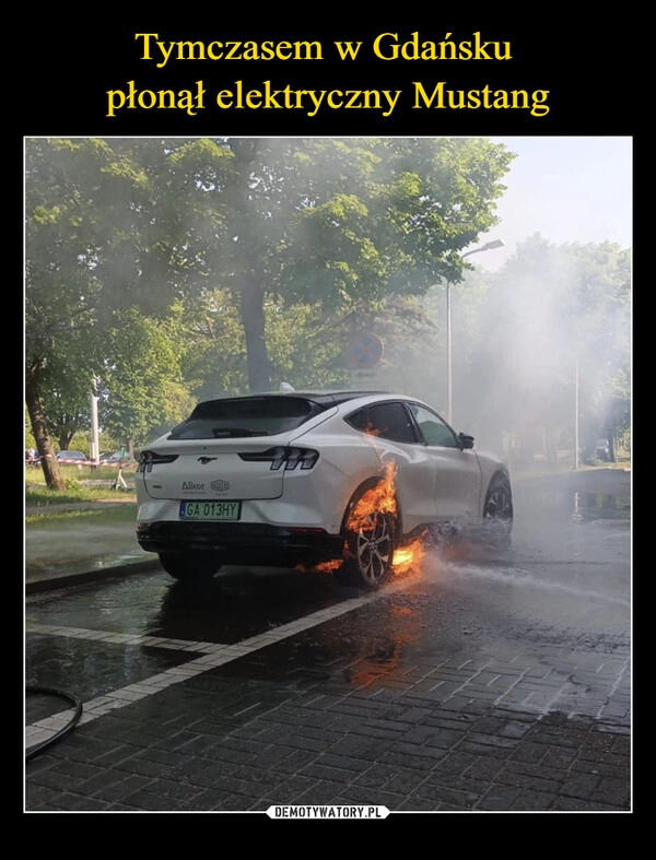 
    Tymczasem w Gdańsku 
płonął elektryczny Mustang