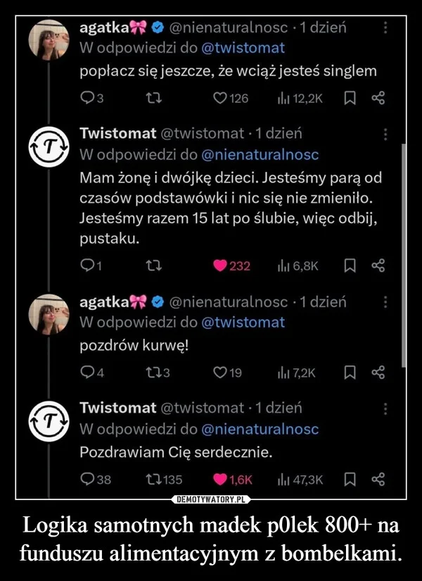 
    Logika samotnych madek p0lek 800+ na funduszu alimentacyjnym z bombelkami.