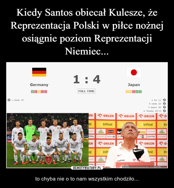 
    Kiedy Santos obiecał Kulesze, że Reprezentacja Polski w piłce nożnej osiągnie poziom Reprezentacji Niemiec...