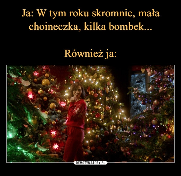 
    
Ja: W tym roku skromnie, mała
choineczka, kilka bombek...
Również ja: 