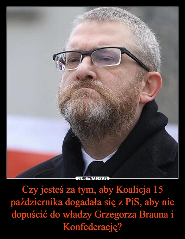 
    Czy jesteś za tym, aby Koalicja 15 października dogadała się z PiS, aby nie dopuścić do władzy Grzegorza Brauna i Konfederację?