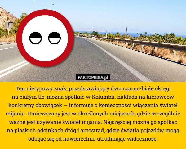 
    Ten nietypowy znak, przedstawiający dwa czarno-białe okręgi
 na białym tle,