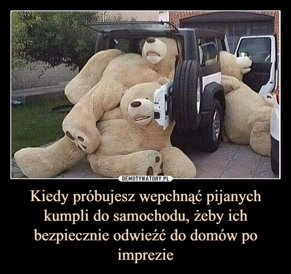 
    Kiedy próbujesz wepchnąć pijanych kumpli do samochodu, żeby ich bezpiecznie odwieźć do domów po imprezie