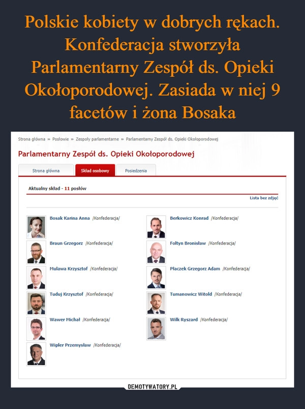 
    Polskie kobiety w dobrych rękach. Konfederacja stworzyła Parlamentarny Zespół ds. Opieki Okołoporodowej. Zasiada w niej 9 facetów i żona Bosaka