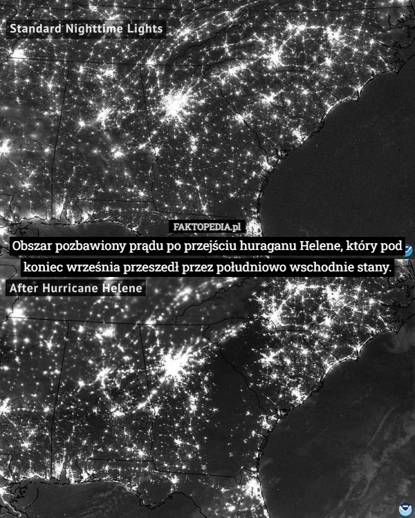 
    Obszar pozbawiony prądu po przejściu huraganu Helene, który pod koniec września