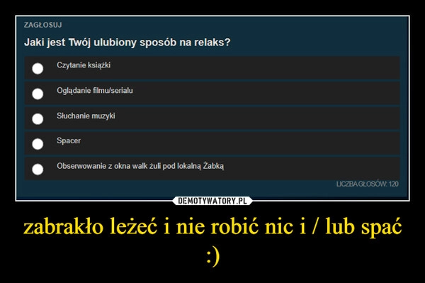 
    zabrakło leżeć i nie robić nic i / lub spać :)