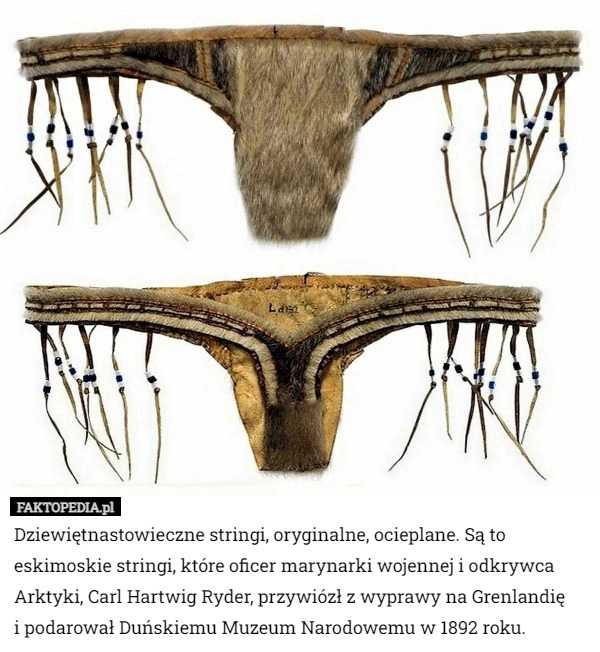 
    Dziewiętnastowieczne stringi, oryginalne, ocieplane. Są to eskimoskie stringi...