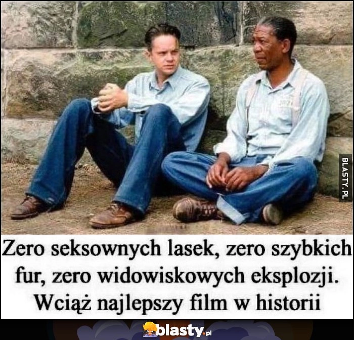 
    Skazani na Shawshank: zero seksownych lasek, zero szybkich fur, zero widowiskowych eksplozji. Wciąż najlepszy film w historii