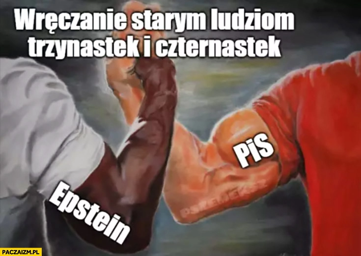 
    Wręczanie starym ludziom trzynastek i czternastek Epstein PiS piątka zbijają piątkę