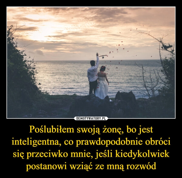 
    Poślubiłem swoją żonę, bo jest inteligentna, co prawdopodobnie obróci się przeciwko mnie, jeśli kiedykolwiek postanowi wziąć ze mną rozwód