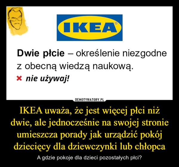 
    IKEA uważa, że jest więcej płci niż dwie, ale jednocześnie na swojej stronie umieszcza porady jak urządzić pokój dziecięcy dla dziewczynki lub chłopca