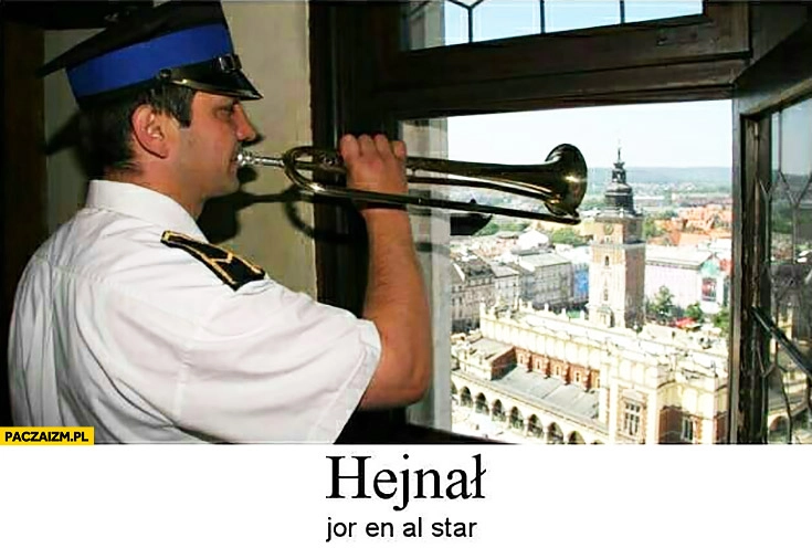 
    Hejnał jor en al star gra hejnał z wieży