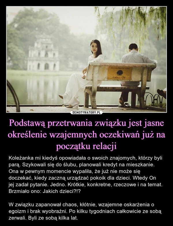 
    Podstawą przetrwania związku jest jasne określenie wzajemnych oczekiwań już na początku relacji