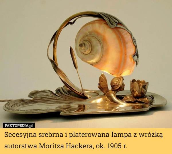 
    Secesyjna srebrna i platerowana lampa z wróżką autorstwa Moritza Hackera...